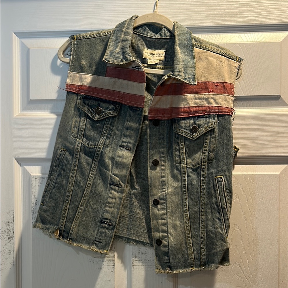 Denim & Supply Ralph Lauren Blue and Red Denim Vest